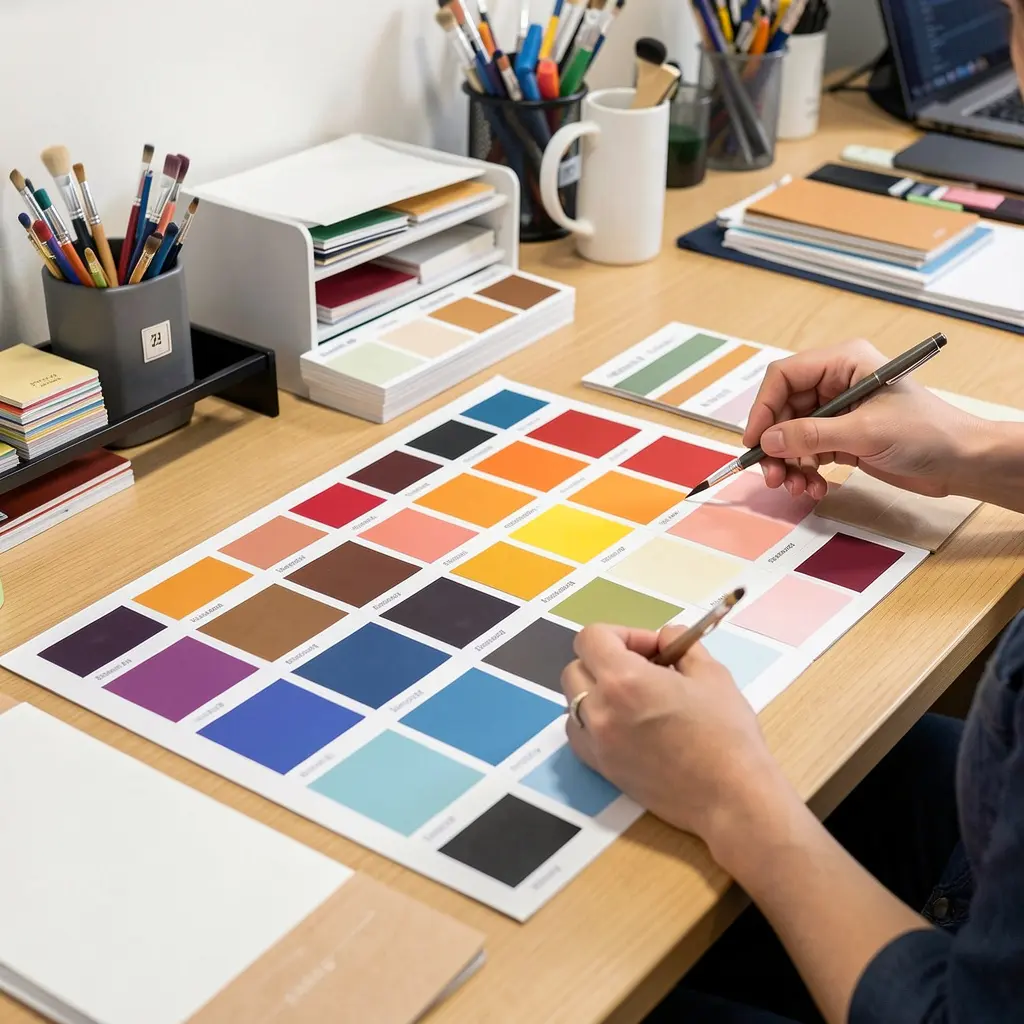 Color analysis professional working with seasonal color swatches